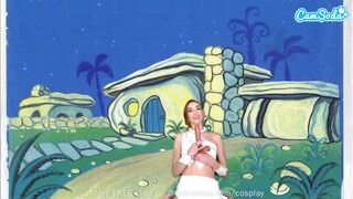 Cuki tini wilma flintstone cosplayben masturbál és cumizza a nagy fazsat
