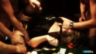 A pajkos fekete gyönyörű kettő dugást kap pókerasztalon négyesben
